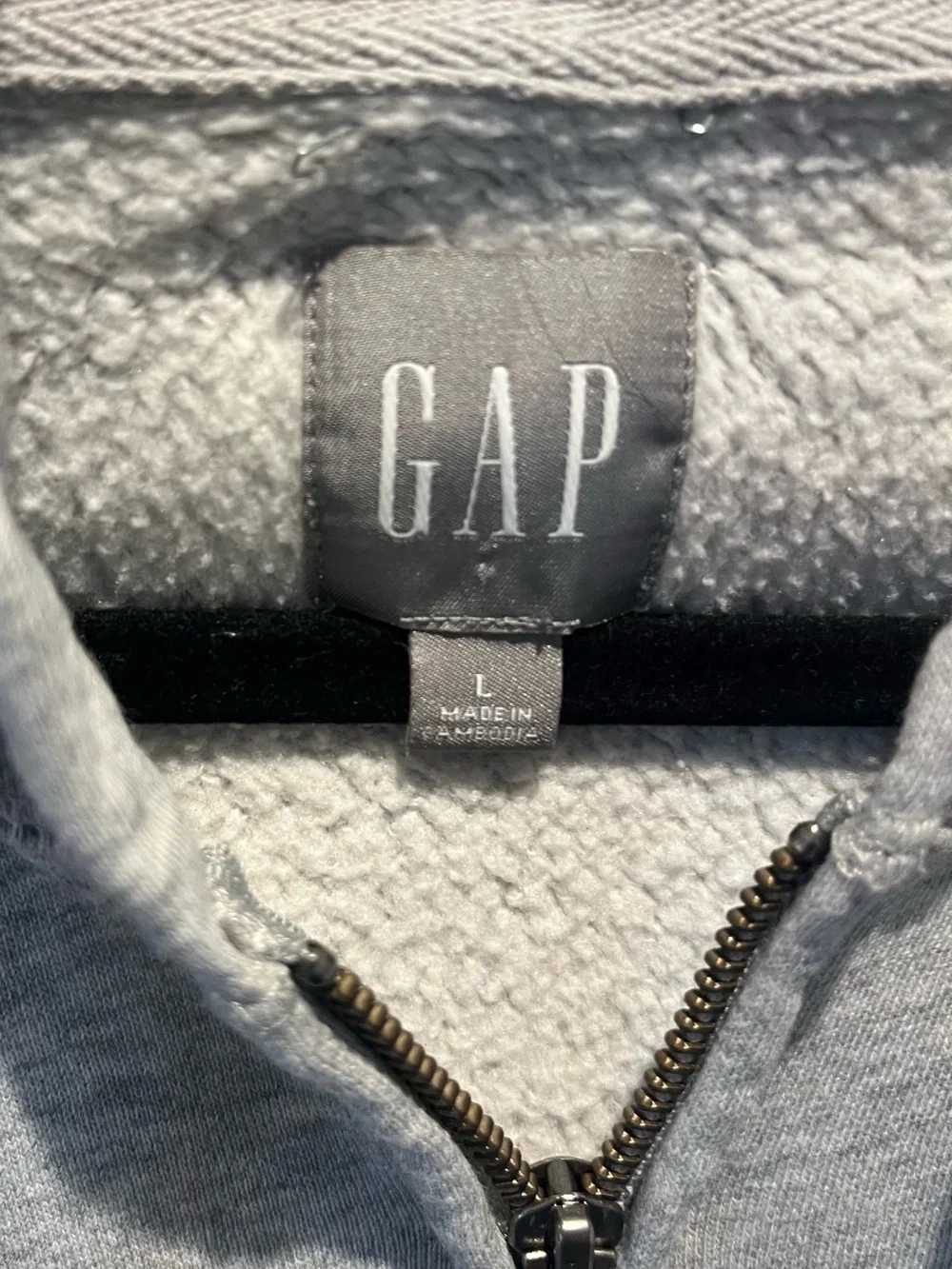 GAP Light Gray Zip Hoodie with Navy Lettering
